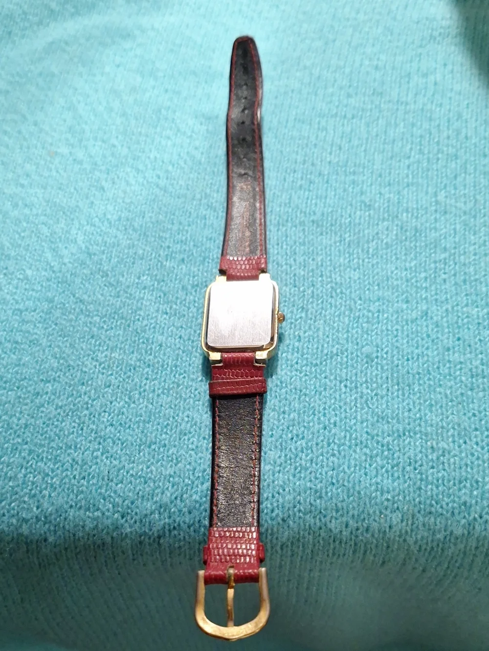 Red Ace of Hearts Quilted Dial Leather Strap Watch